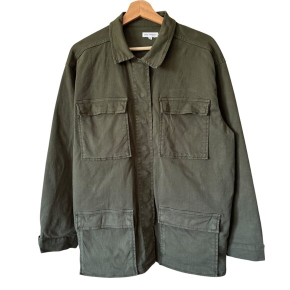 Good American S Utility Jacket Army Green Large Flap Pocket Snap Front Collared - Picture 1 of 14